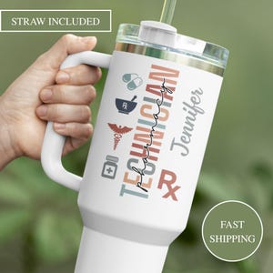Pharmacist Gift Tumbler With Handle Straw 40 oz., Personalized Pharmacy Technician Travel Mug, Pharmacist Graduation Gift, Rx PharmD Tumbler