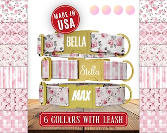 Collar rosa estilo preppy para perrita, collar rosa personalizado con nombre, collares para perritas con correa ajustable y grabado, tallas pequeña a extragrande, OCG-078