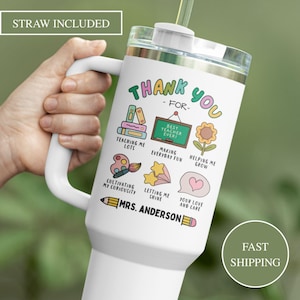 Thank You Teacher Tumbler Personalized Thanksgiving Teacher Appreciation Gift Custom Teacher Tumbler With Handle 40oz Teacher Travel Mug Cup
