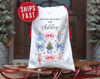 Personalized Sack Christmas Eve Box Nutcracker Ballerina Coquette Gift Bag, Custom Special Delivery For Girl Sack Santa Bag With Kid's Name