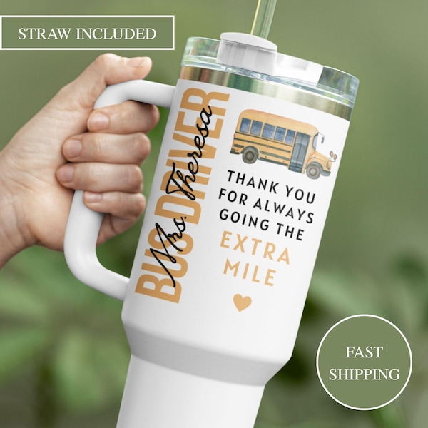 Bus Driver 40oz Tumbler With Handle, Bus Driver Appreciation Gift Travel Mug, Bus Driver Thank You Gift, Women Bus Driver Christmas Gift Cup