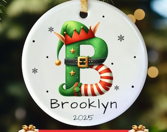 Letter Initial Ornament Elf Alphabet Letter Ornament, Custom Name Ornament Personalized Ornament Name Year, Monogram Ornament Christmas Gift