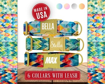 Collar para perro con estampado geométrico, collar personalizado con nombre, collares para perros personalizados con correa ajustable grabada, tallas pequeña a extragrande, OCG-076