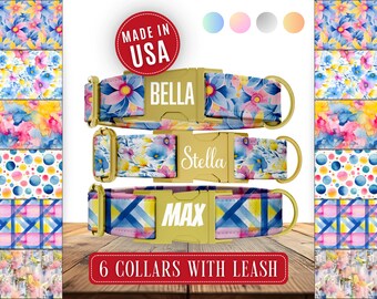 Collar retro de primavera para perros, collar retro personalizado con nombre, collares personalizados para perros con correa ajustable grabada, tallas pequeña a extragrande, OCG-077