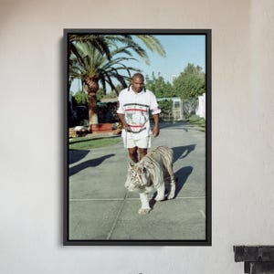 Arte en lienzo vintage de Mike Tyson Tiger, fotografía icónica de boxeo, arte de pared enmarcado de primera calidad, regalo para fanáticos de Tyson, decoración de boxeo