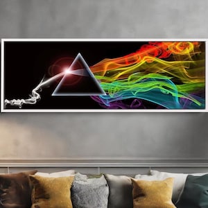 Pink Floyd Dark Side of the Moon Canvas Wall Art – Grafica iconica dell'album, pronta da appendere su telaio per un arredamento audace e retrò.