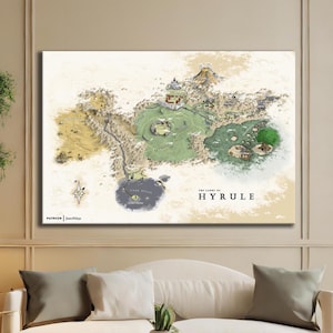 Legend of Zelda-kaartposter - The Lands of Hyrule Wall Art, vintage gamekaartprint, uniek cadeau voor gamers