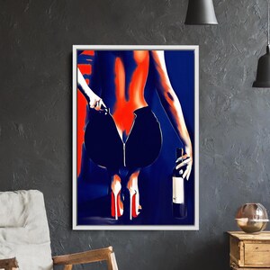 Woman with Wine Glass Canvas Wall Art – Black and White Fashion Photography – Bar Cart Decor – Alcohol Wall Art – Feminist Canvas Art