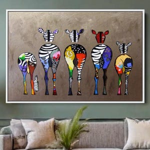 Lienzo decorativo con grafiti colorido de Zebra Bums: póster abstracto de animales, decoración moderna y divertida para el hogar.