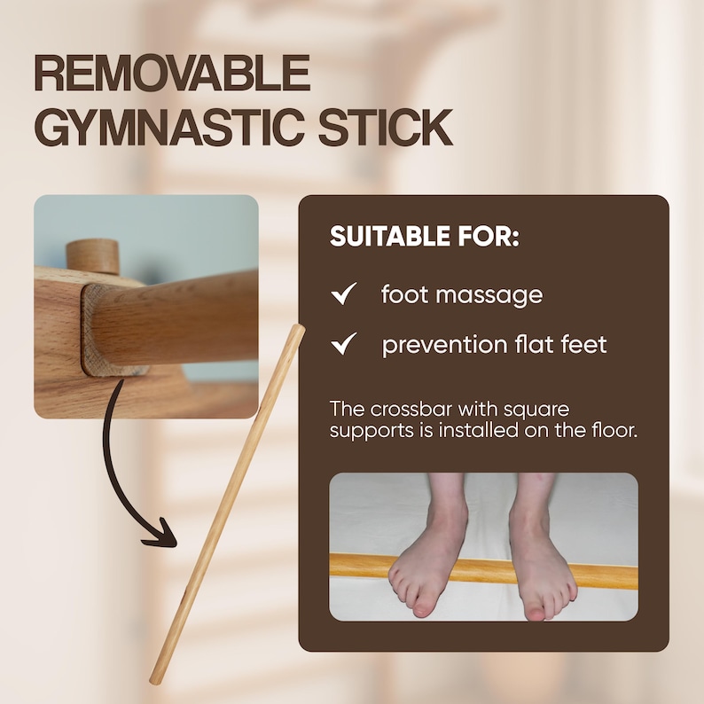 Timbergood Zweedse Wandrek van Hout met Optrekstang en Dip Bars – Verstelbaar Thuisgym voor Volwassenen en Kinderen afbeelding 12