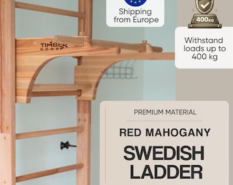 Timbergood Swedish Ladder – Wooden Wall Bars & Stall Bars for Kids and Adults, Swedish Wall Gym with Pull Up Bar, Supports up to 400 kg