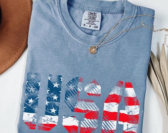 Comfort Colors® USA Flag Tshirt, 4 of July Tshirt, USA Flag Tshirt, USA Shirt for 4of July, Independent Day Shirt, Retro Usa Pary, Usa Tee