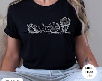 Sea Shells 90s Vintage Style Tshirt, Beach T-Shirt, Summer Woman Shirt, Aesthetic Shirt, Ocean Lover Gift, SeaShell T-Shirt