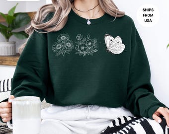 Wildflowers Sweatshirt, Flower Crewneck Sweatshirt, Floral Sweatshirt For Women, Flower Lover Sweatshirt, Flowers Hoodie, Women Gift