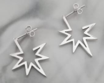 Sterling Silver Starburst Hoop Earrings