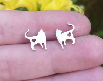 Cutest Kitty Heart Stud Earrings