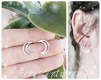 Sterling Silver Crescent Moon Stud Earrings