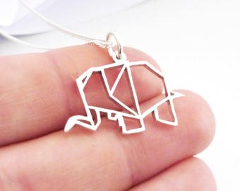 Sterling silver Origami inspired Elephant Pendant