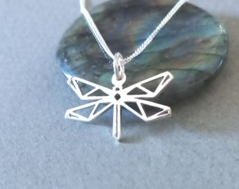 Origami Dragonfly Sterling Silver Hand cut Pendant