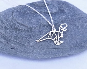 Sterling silver Origami inspired T-Rex Pendant