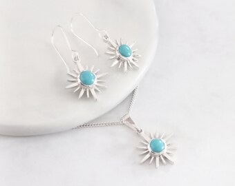 Shwe-Florals Range - Turquoise Flowers Sterling Silver Earrings