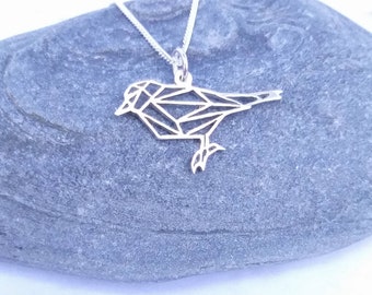 Sterling silver Origami inspired Sparrow Pendant