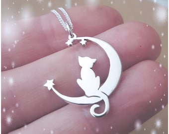 Collana Con Ciondolo A Forma Di Mezzaluna In Argento, Gatto - Foto 11