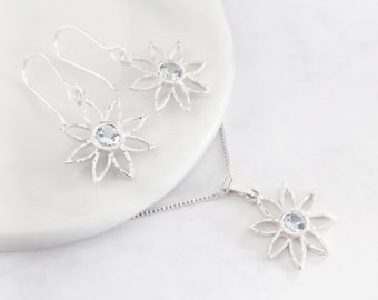 Shwe-Florals Range - Blue Topaz Flowers Sterling Silver Earrings