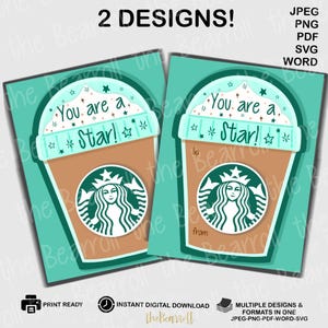 Starbucks Gift Tag!-&quot;You&#39;re a Star!&quot; Blank Background-Instant Digital Download-JPeg-PDF-PNG-Word Doc-SVG