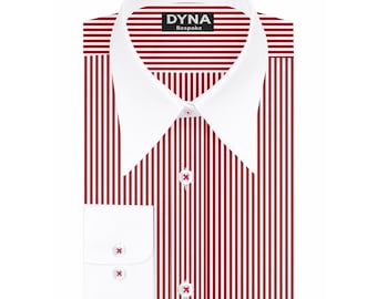 Men's Burgundy Stripe Dress Shirt |Long Point Collar, |Luxury Cotton Business Shirt