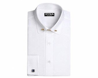 Custom Made RoyalOxford Pin Collar White Shirt,Penny Collar,Long sleeve,FrenchCuff,PersonalizedGift,HiddenPlacket.