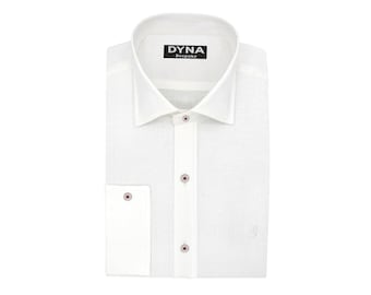 Camisa de vestir blanca de lino para hombre / Cuello clásico regular, puños cuadrados, ropa formal a medida