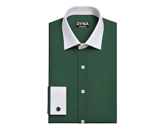 Men's Luxury Green Giza Cotton Dress Shirt, Classic Spread Collar, French Cuffs
