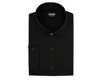 Camisa de vestir de lino negro para hombre / Cuello clásico, puños cuadrados, ropa formal