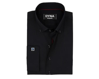 100% Baumwolle schwarzes Hemd | Französische Manschette, versteckte Knopfleiste, klassischer Kragen