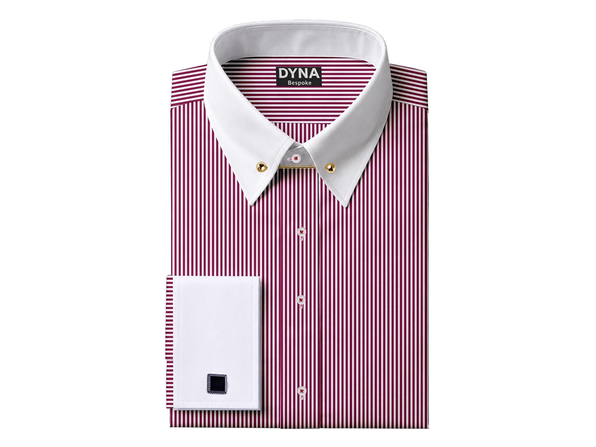white and burgundy dress shirt Men's Stripe Shirt, Contrast Pin Collar, French Cuffs, Cotton men's maroon dress shirt outfit