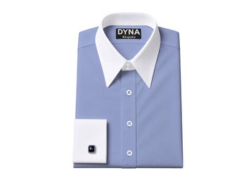 Sky Blue Cotton Dress Shirt, White Contrast Spread Collar, French Cuffs (Made to Order)