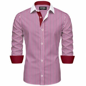 mens burgundy and white striped dress shirt Burgundy Striped Shirt Contrast Inside Collar And Cuffs