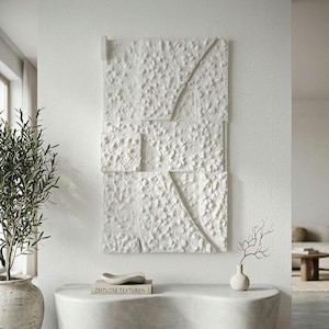 Stor reliefväggkonst, benvit, 60 x 100 cm | Minimalistisk texturerad konst | 3D-texturerad konstduk | Japandi väggdekor | Texturerad konst