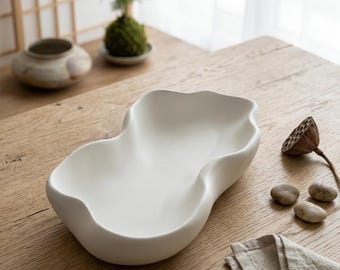 Ciotola di design realizzata a mano | Forma organica 29,5 cm – Qualità pesante | Ciotola decorativa minimalista boho | Ceramica Wabi Sabi Japandi