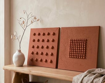 Duo Set: 3D Struktur-Kunst auf Leinwand – Terrakotta Minimalismus | Japandi Wandkunst | Wabi-Sabi Relief |Modernes Textur-Set (2x 60x60)