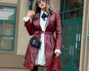 Vintage 70s Brown Real Leather Trench Coat Women's Small – Double