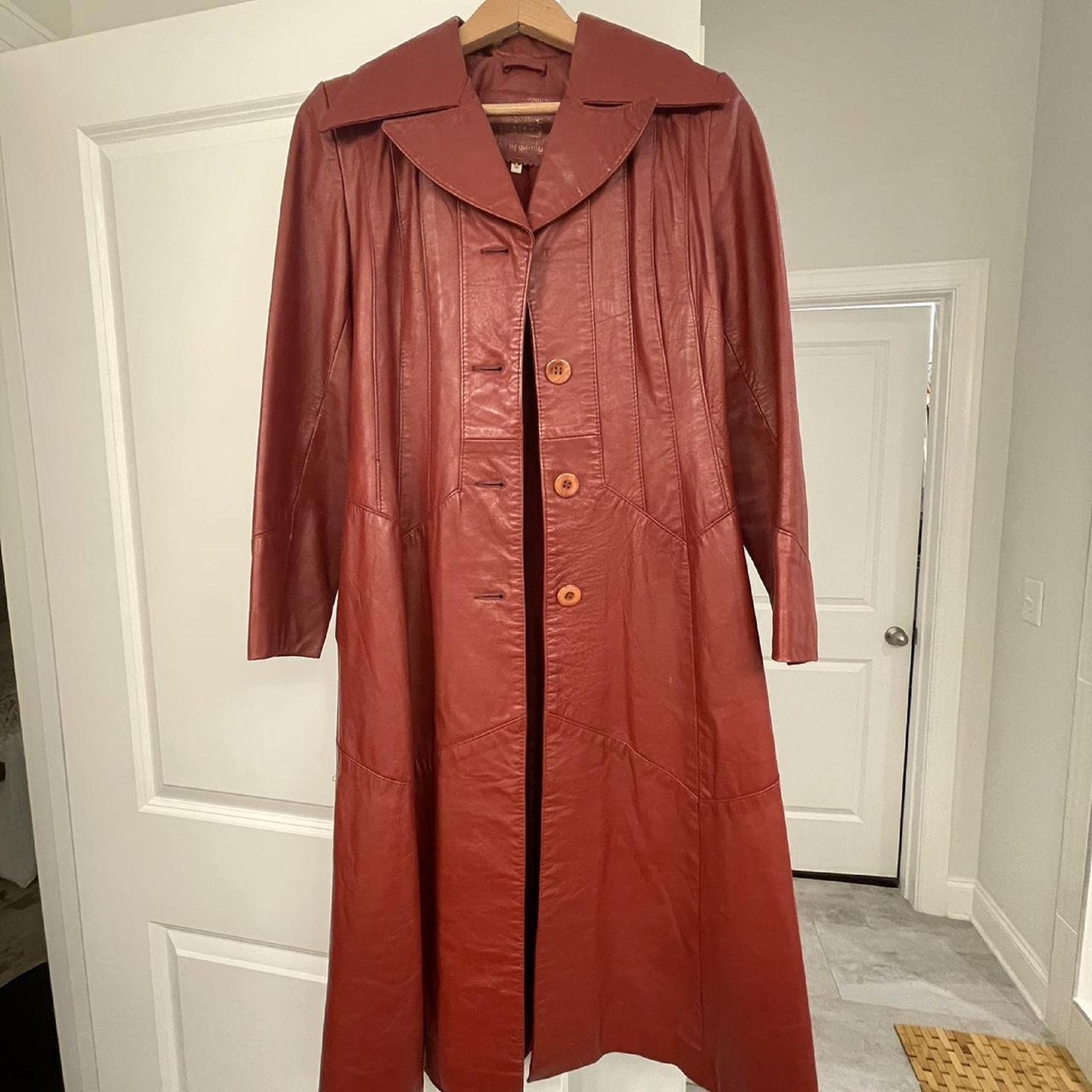 Vintage Red Leather Trench Coat: 70s Longline Jacket - Etsy