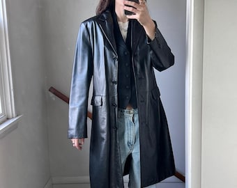 Women’s Black Genuine Leather Trench Coat | Long Minimalist Duster Jacket | Real Leather Overcoat Gifts For Womens XXS–3XL