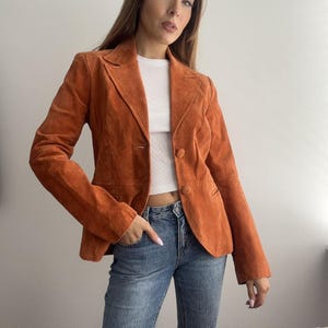 Women&#39;s Rust Suede Blazer Vintage Style Suede Leather Jacket Soft Genuine Suede Coat Fall Winter Fashion, Casual Chic Suede Jacket for Women