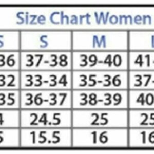 May include: A size chart for women's clothing, with measurements for bust, waist, hips, sleeves, and shoulder. Sizes range from XXS to XXXL, with measurements in inches. The chart is labeled "Size Chart Women".