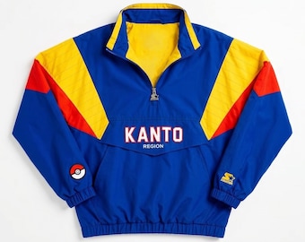 Veste Pokémon Kanto Region | Pull bleu Starter | Veste Kanto bleue streetwear rétro pour joueur, cadeau 30e anniversaire