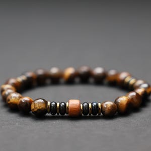 Men&#39;s Tiger Eye Bracelet: Agate, Hematite & Wood Beaded Jewelry