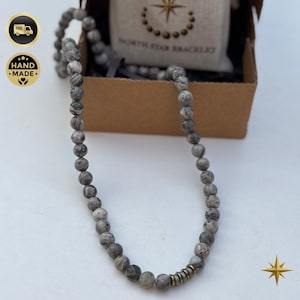 Gray Jasper Necklace for Men: Hematite Stone, Adjustable Parachute Cord