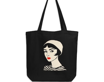 Zwarte draagtas Frans geïnspireerde tas Canvas draagtas Vrouwelijke canvas draagtas Zwart-witte Franse tas Canvas shopper canvas tas